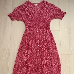 Kate And Lily Red White Floral Short Sleeve Midi Dress